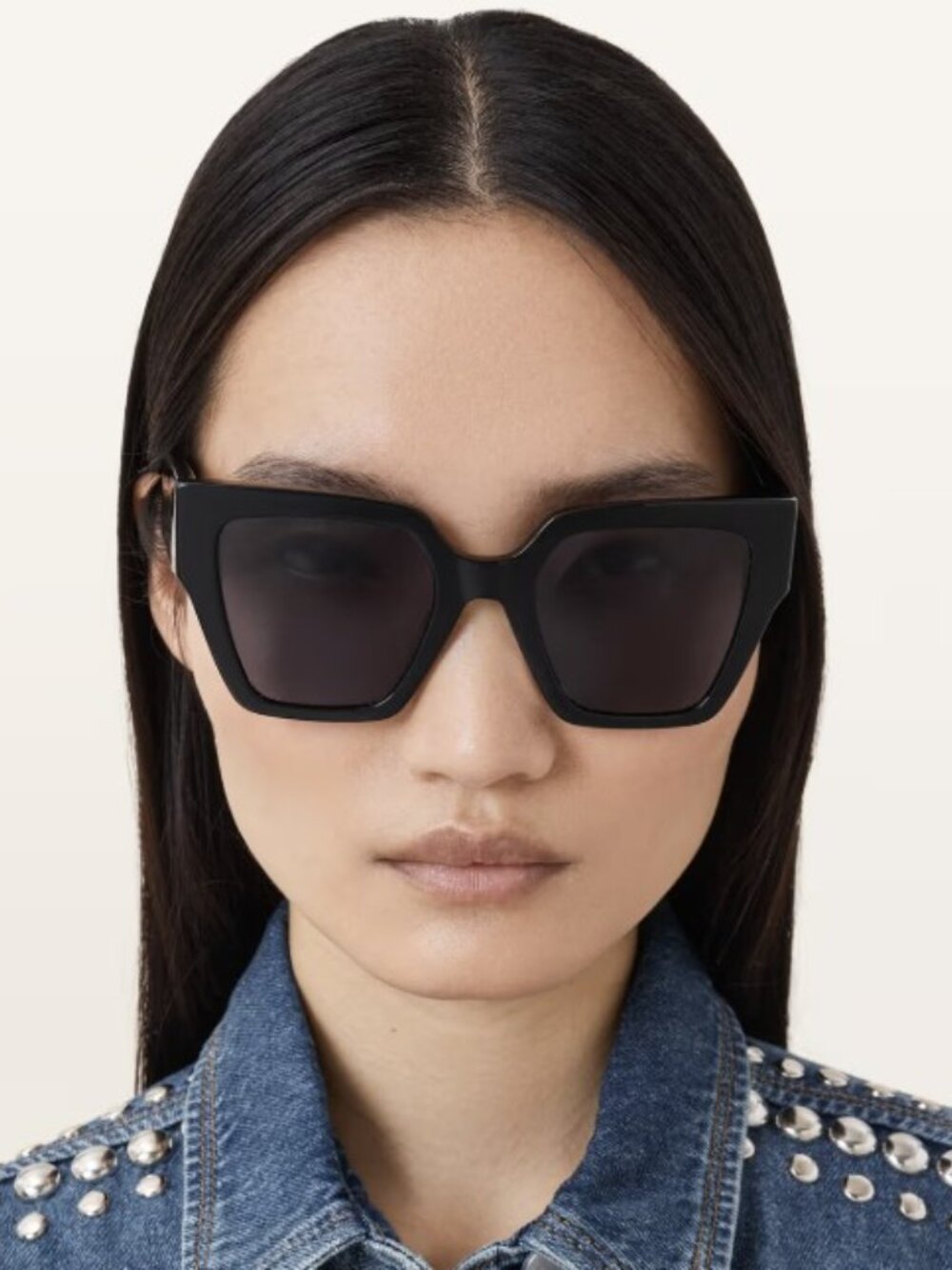 AllSaints "Bibi" Square Cat Eye Sunglasses in Gloss Black